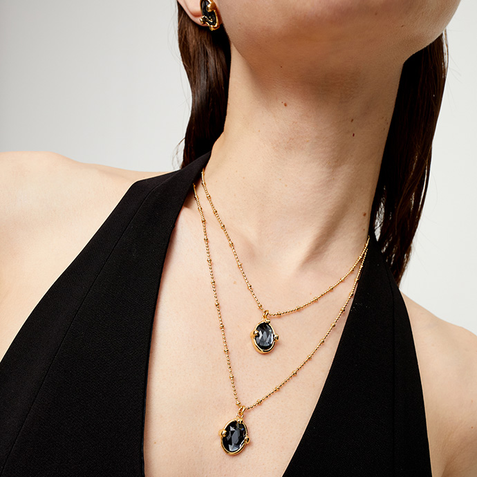 Купить Двойное ожерелье Ser Deslumbrante с черным кристаллом, с золотом - Фото 4