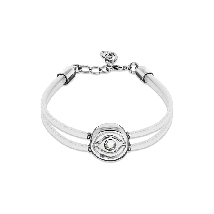 Купить Кожаный браслет глаз Ser Intuitiva с белым кристаллом, с серебром - Фото 1