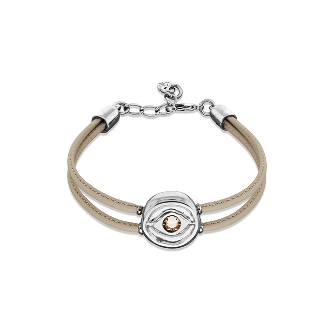 Купить Кожаный браслет глаз Ser Intuitiva с кремовым кристаллом, с серебром - Фото 1