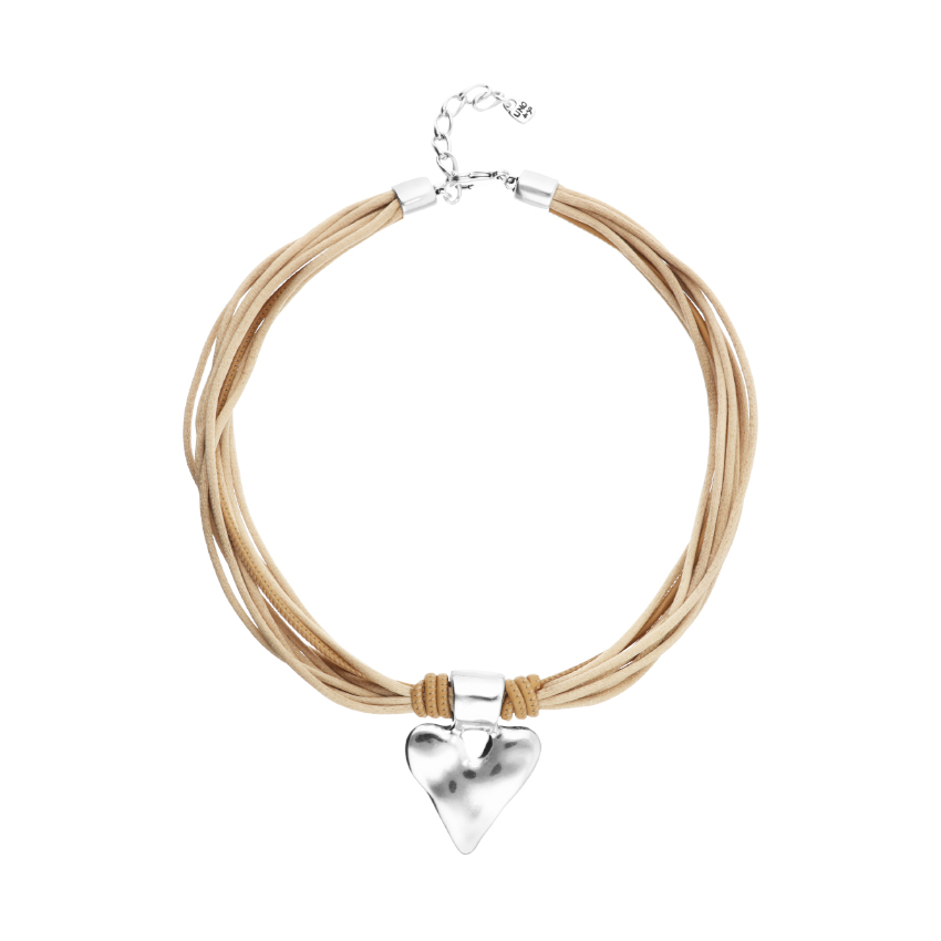 Купить Колье Пути Beat, с серебром и бежевой кожей - Фото 1