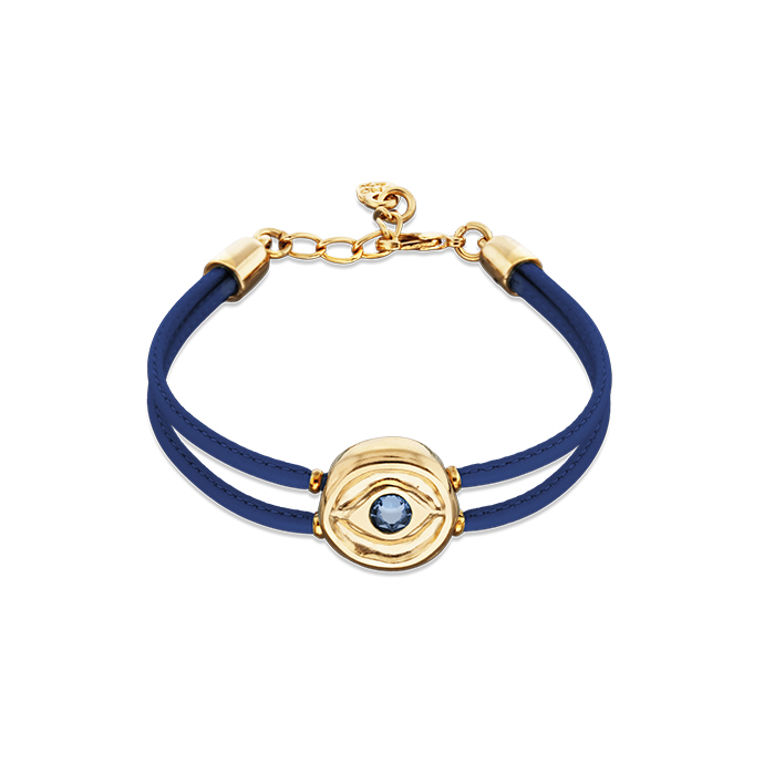 Купить Кожаный браслет глаз Ser Intuitiva с темно-синим кристаллом, с золотом - Фото 1