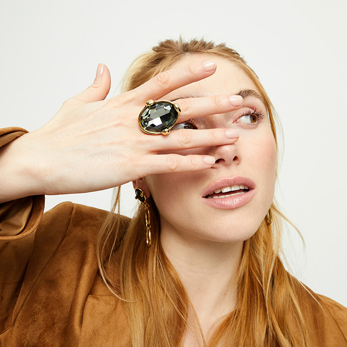 Купить Кольцо Ser Deslumbrante с круглым серым кристаллом, с золотом - Фото 3