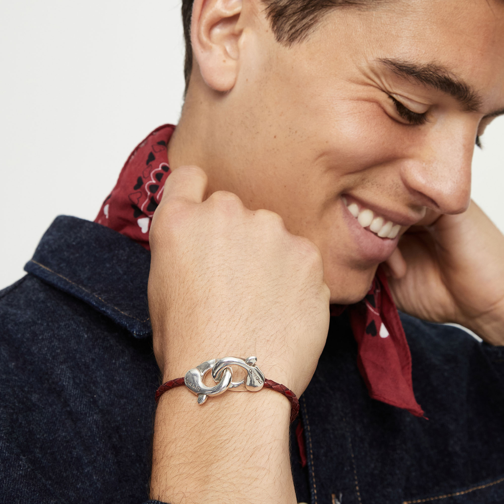 Купить Кожаный браслет карабин Ser Inseparable, красный, с серебром - Фото 5