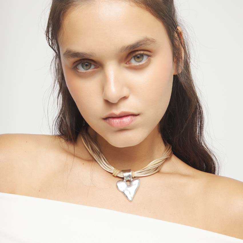 Купить Колье Пути Beat, с серебром и бежевой кожей - Фото 3