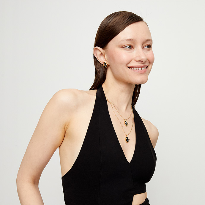 Купить Двойное ожерелье Ser Deslumbrante с черным кристаллом, с золотом - Фото 5