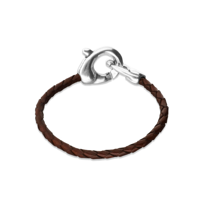 Купить Кожаный браслет карабин Ser Inseparable, коричневый, с серебром - Фото 2