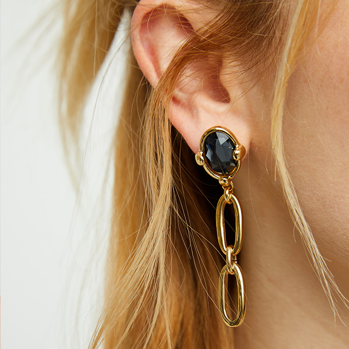 Купить Серьги-цепи Ser Deslumbrante с черным кристаллом, с золотом - Фото 3