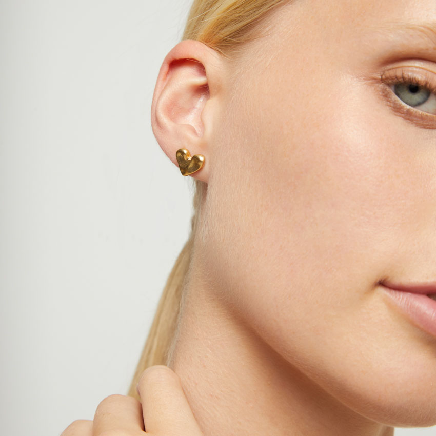 Купить Серьги-пусеты Сердце Beat, с золотом - Фото 4