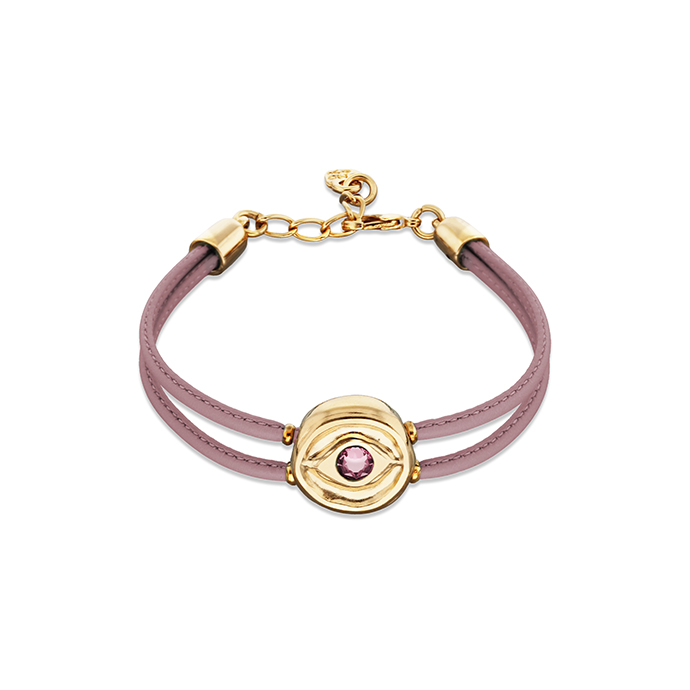 Купить Кожаный браслет глаз Ser Intuitiva с сиреневым кристаллом, с золотом - Фото 1