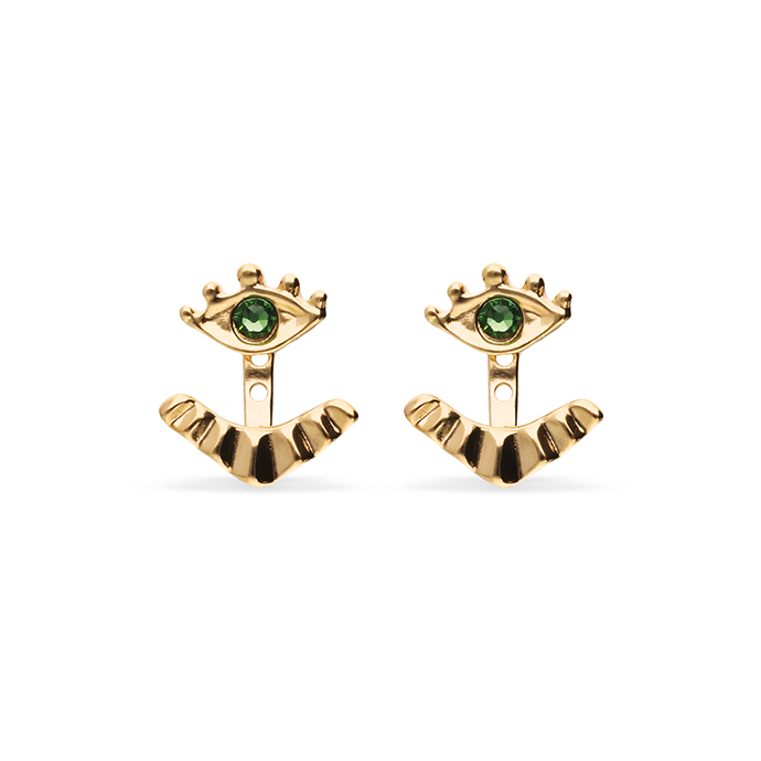 Купить Серьги глаза Ser Intuitiva с зелеными кристаллами, с золотом - Фото 2
