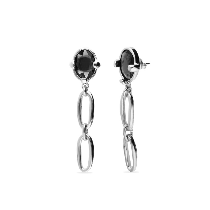 Купить Серьги-цепи Ser Deslumbrante с черным кристаллом, с серебром - Фото 1