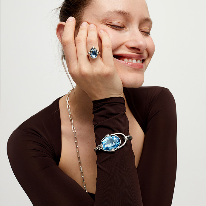 Купить Жесткий браслет Ser Deslumbrante с голубым кристаллом, с серебром - Фото 4