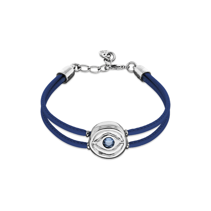Купить Кожаный браслет глаз Ser Intuitiva с темно-синим кристаллом, с серебром - Фото 1