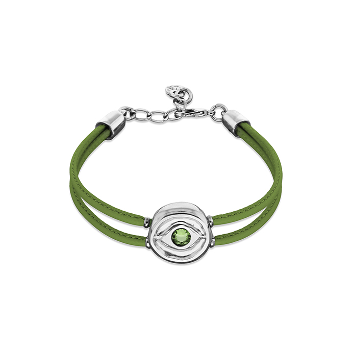 Купить Кожаный браслет глаз Ser Intuitiva с зеленым кристаллом, с серебром - Фото 1
