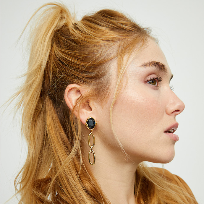 Купить Серьги-цепи Ser Deslumbrante с черным кристаллом, с золотом - Фото 4