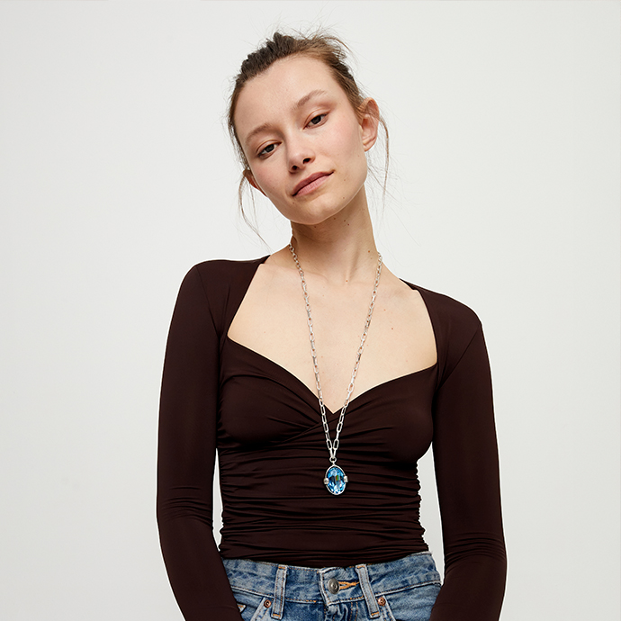 Купить Ожерелье Ser Deslumbrante с голубым кристаллом, с серебром - Фото 5