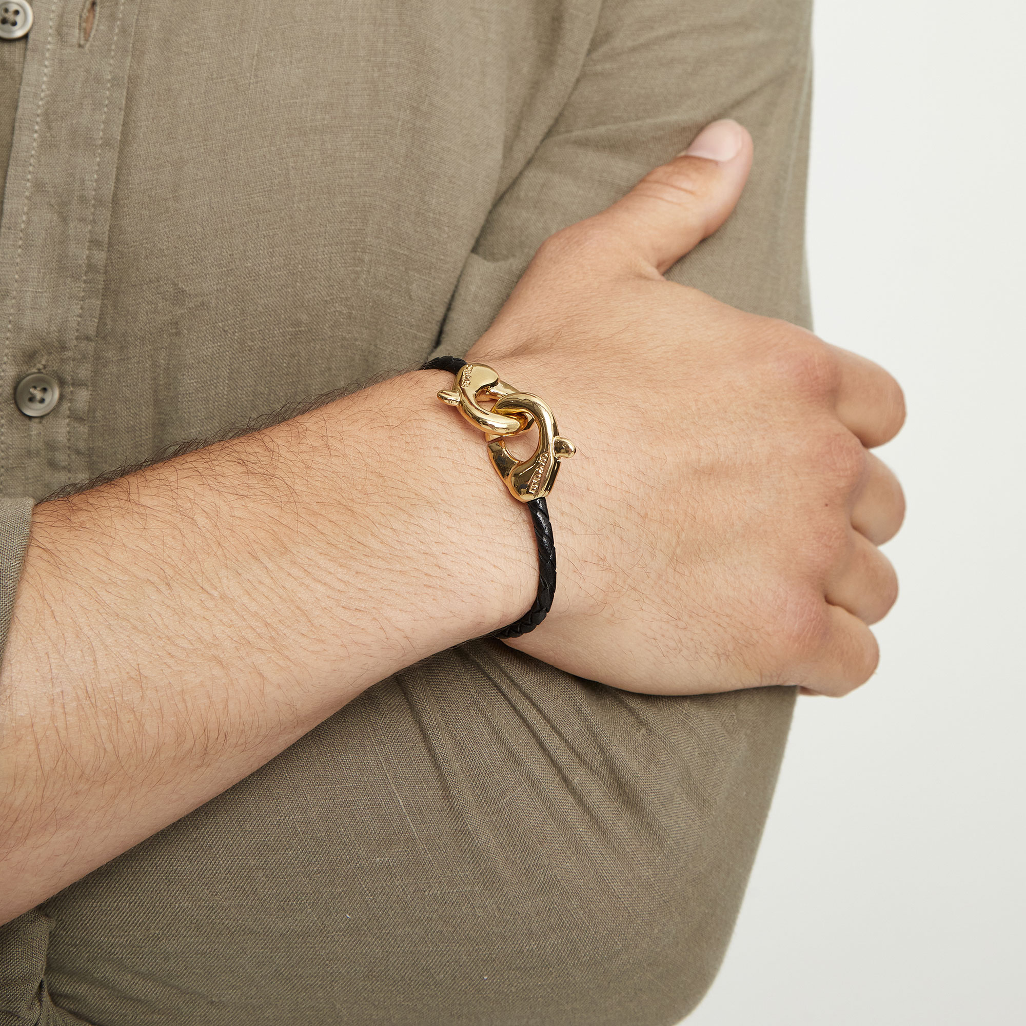 Купить Кожаный браслет карабин Ser Inseparable, с золотом - Фото 5