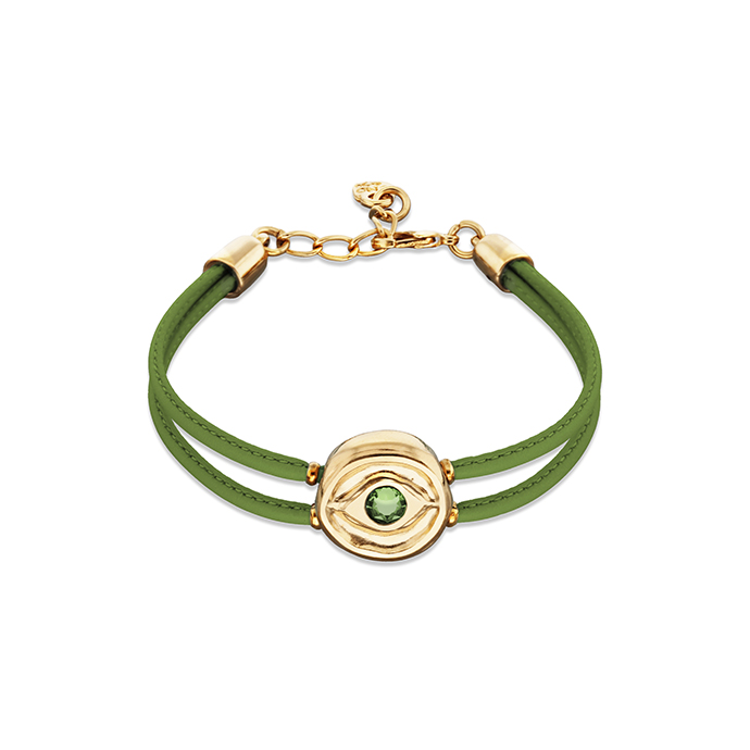 Купить Кожаный браслет глаз Ser Intuitiva с зеленым кристаллом, с золотом - Фото 1