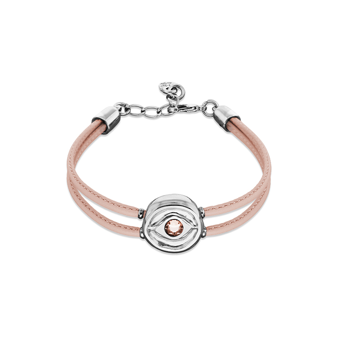 Купить Кожаный браслет глаз Ser Intuitiva со светло-розовым кристаллом, с серебром - Фото 1