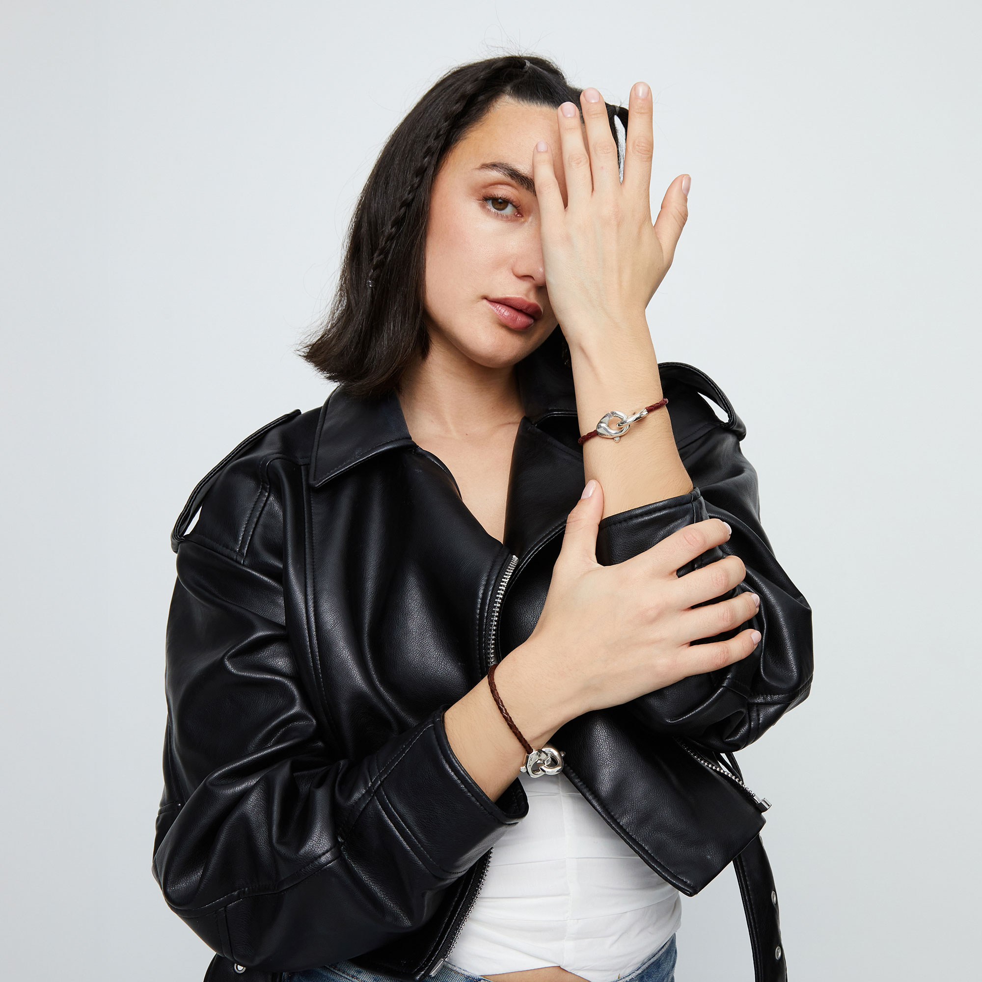 Купить Кожаный браслет карабин Ser Inseparable, красный, с серебром - Фото 4