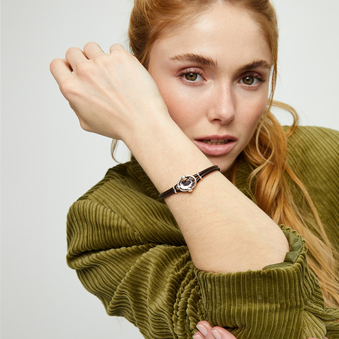 Купить Кожаный браслет Ser Deslumbrante с розовым кристаллом, с серебром - Фото 4