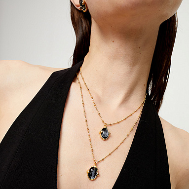 Купить Двойное ожерелье Ser Deslumbrante с черным кристаллом, с золотом - Фото 9