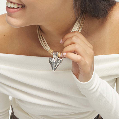 Купить Колье Пути Beat, с серебром и бежевой кожей - Фото 8