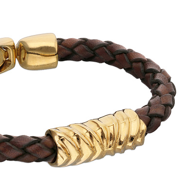 Купить Кожаный браслет Сплетение ROOTS, с золотом - Фото 7