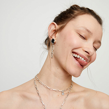 Купить Серьги-цепи Ser Deslumbrante с черным кристаллом, с серебром - Фото 8