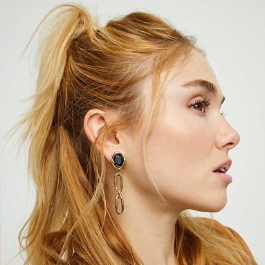 Купить Серьги-цепи Ser Deslumbrante с черным кристаллом, с золотом - Фото 8