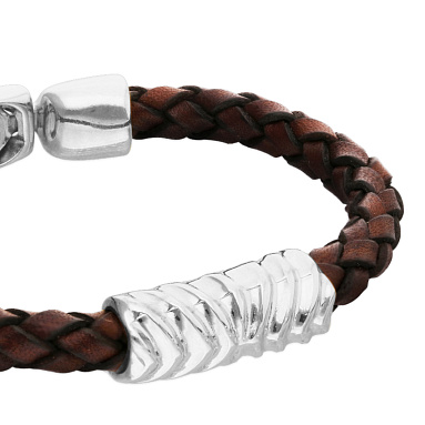 Купить Кожаный браслет Сплетение ROOTS, с серебром - Фото 7
