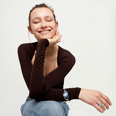 Купить Жесткий браслет Ser Deslumbrante с голубым кристаллом, с серебром - Фото 10