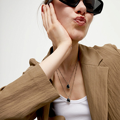 Купить Двойное ожерелье Ser Deslumbrante с черным кристаллом, с серебром - Фото 10