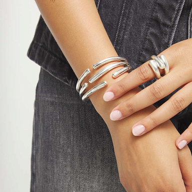 Купить Жесткий браслет Ветвь тройная ROOTS, с серебром - Фото 7