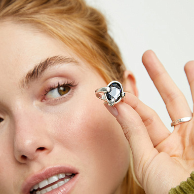 Купить Кольцо Ser Deslumbrante с овальным черным кристаллом, с серебром - Фото 7
