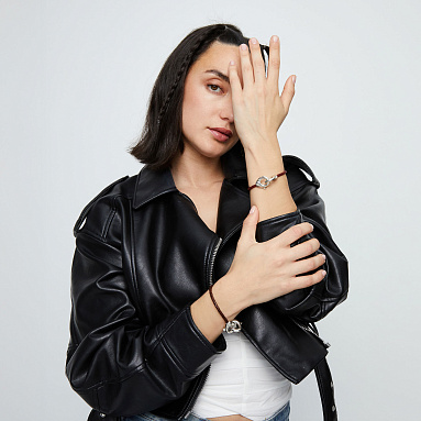 Купить Кожаный браслет карабин Ser Inseparable, красный, с серебром - Фото 9