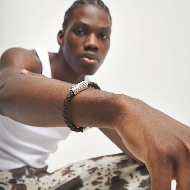 Купить Кожаный браслет Сплетение ROOTS, с серебром - Фото 10